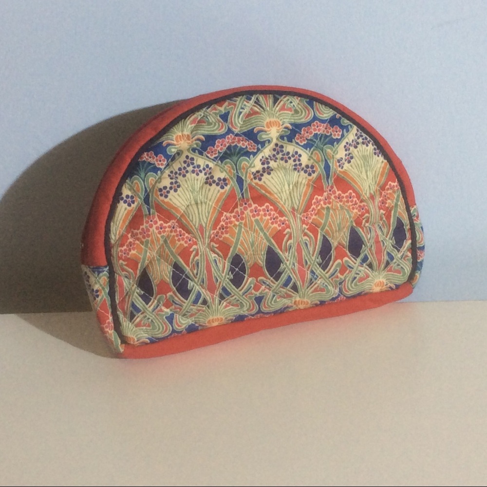 Liberty Floral Fabric Storage Pouch Red Top Zip Purse Makeup Cosmetic Case Bag